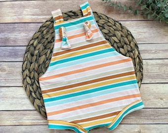 Striped Knotted Baby Overalls: Boho Kids Dungarees