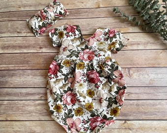 Farmhouse Floral Baby Romper: Cotton Lycra One-Piece Jumpsuit