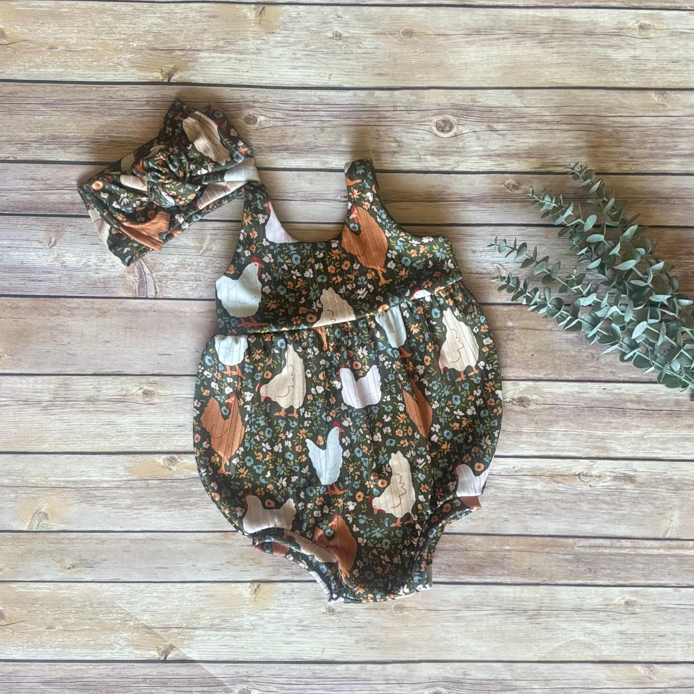 Chicken Baby Bubble Romper: Soft Knit Farm Jumpsuit