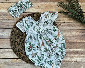 Baby Girl Safari Animal Romper: Jersey Knit One-Piece Outfit