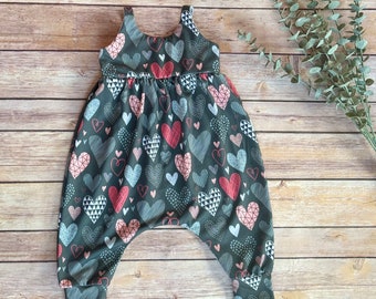 Heart Romper, Valentine's Day Romper, Girl Romper, Birthday Romper, girls Jumper, one piece outfit, Napa romper, baby romper, girl jumpsuit