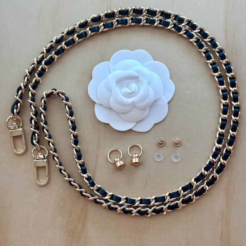 Navy Leather Strap Chain crossbody Strap Dark Replacement Leather