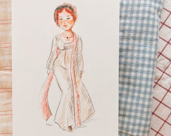 Lizzie Bennet Illustration, Pride and Prejudice Original Artwork (5x7 Unframed)