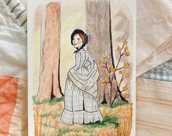 Jane Eyre Art, Original 5x7 colored pencil illustration