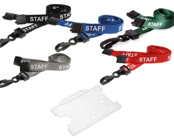 Lanyard neck strap STAFF with Badge Pass ID card holder Clear credit card size (86x54mm) for work, office, NHS, teachers Plastic/metal clip