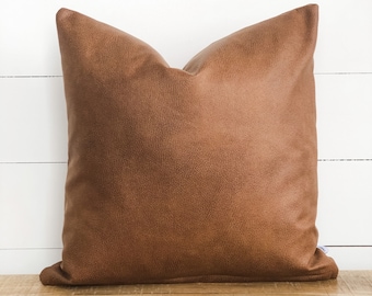 Faux leather pillow | Etsy Tan Suede Pillow Brown Leather