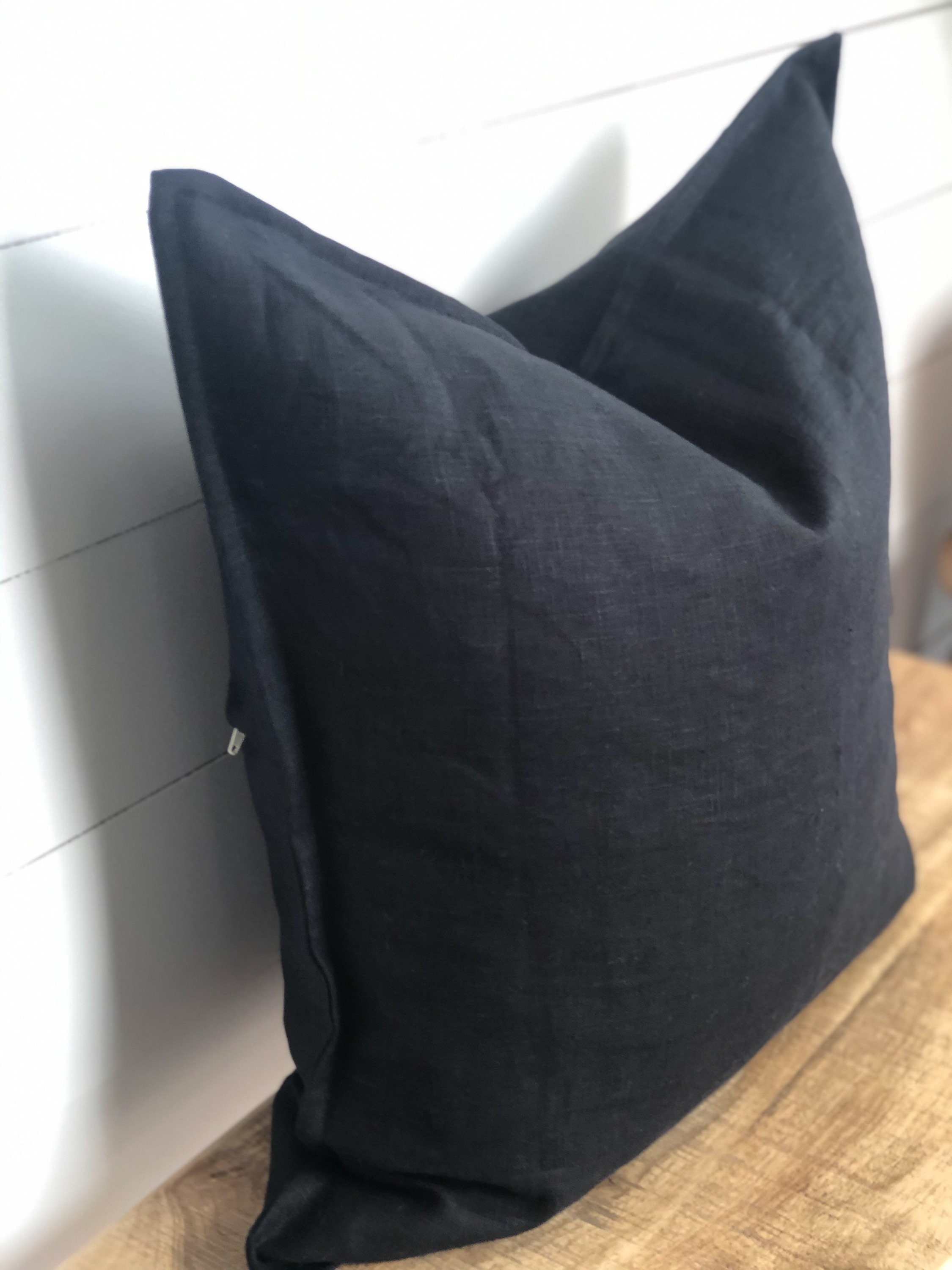 Cushion Cover Black 100 Washed European Linen With Flange Etsy