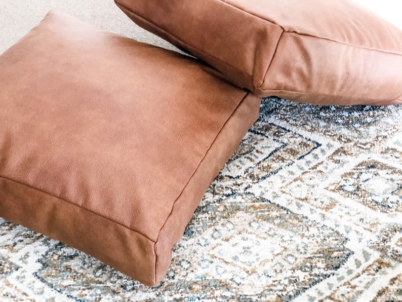 Floor Cushion Cover Tan Vegan Leather Etsy