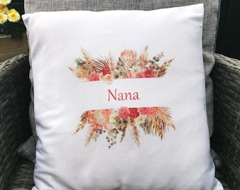 Cushion Cover With Personalised Floral Design, Home Decor, Scatter Cushion, Gift For Her