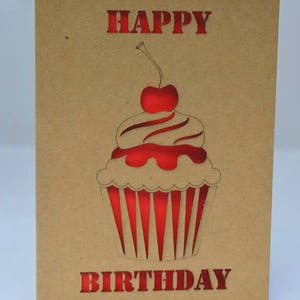 Cupcake Birthday Card, Laser Engraved, Modern Greetings Card. Birthday Gift And Keepsake. Card For Sister, Mum, Friend And Much More.