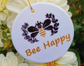 Bee Happy Sign, Bee Door Decoration, Farmhouse Decor.