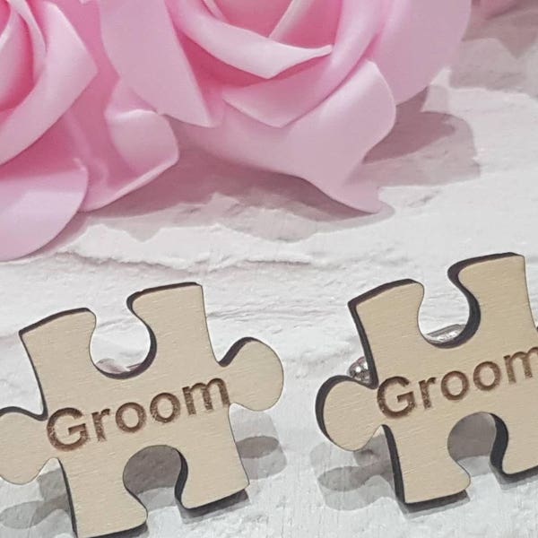 Groom Wooden Jigsaw Cufflinks. Wedding Gift And Keepsake.