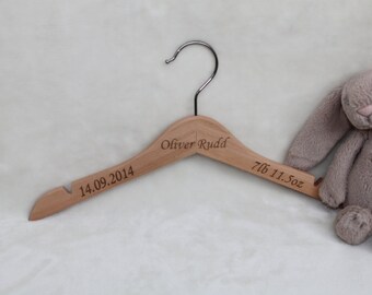 Personalised Baby Hanger for Christening / Baptism / First Holy Communion Gift Idea for Godchild. Baby Outfit Hanger Engraved Wooden Gift