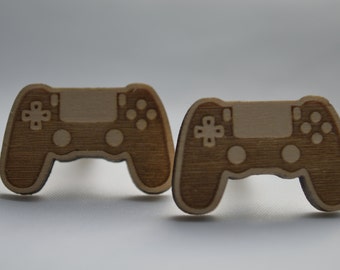Video game controller style wooden cufflinks. Novelty mens cufflinks