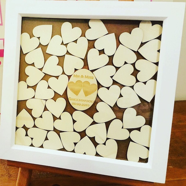 Wedding Drop Box Guestbook Personalised, Guest Book With 42 Hearts.