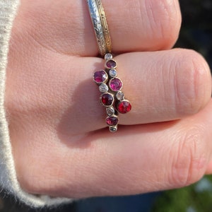 Antique ~ 18ct Gold Ruby Diamond Band ~ Size R / 8.5