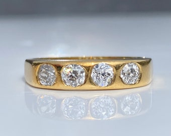 Vintage ~ 18ct Gold ~ Four Diamond Band ~ Ring size P / 7.5 ~ Gypsy