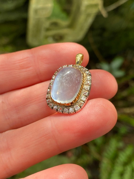 Antique ~ Moonstone Diamond Pendant ~ - image 4
