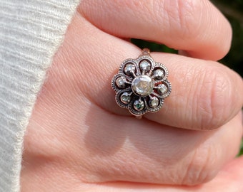 Antique ~ Rose Cut Diamond Cluster Ring ~ 14ct Gold ~ Size M / 6