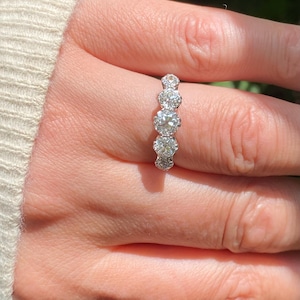 Antique ~ Old Cut Diamond Five Stone Platinum Ring ~ Size N.5  / 6.75 ~ Band ~ Half hoop ~ wedding ~ Eternity