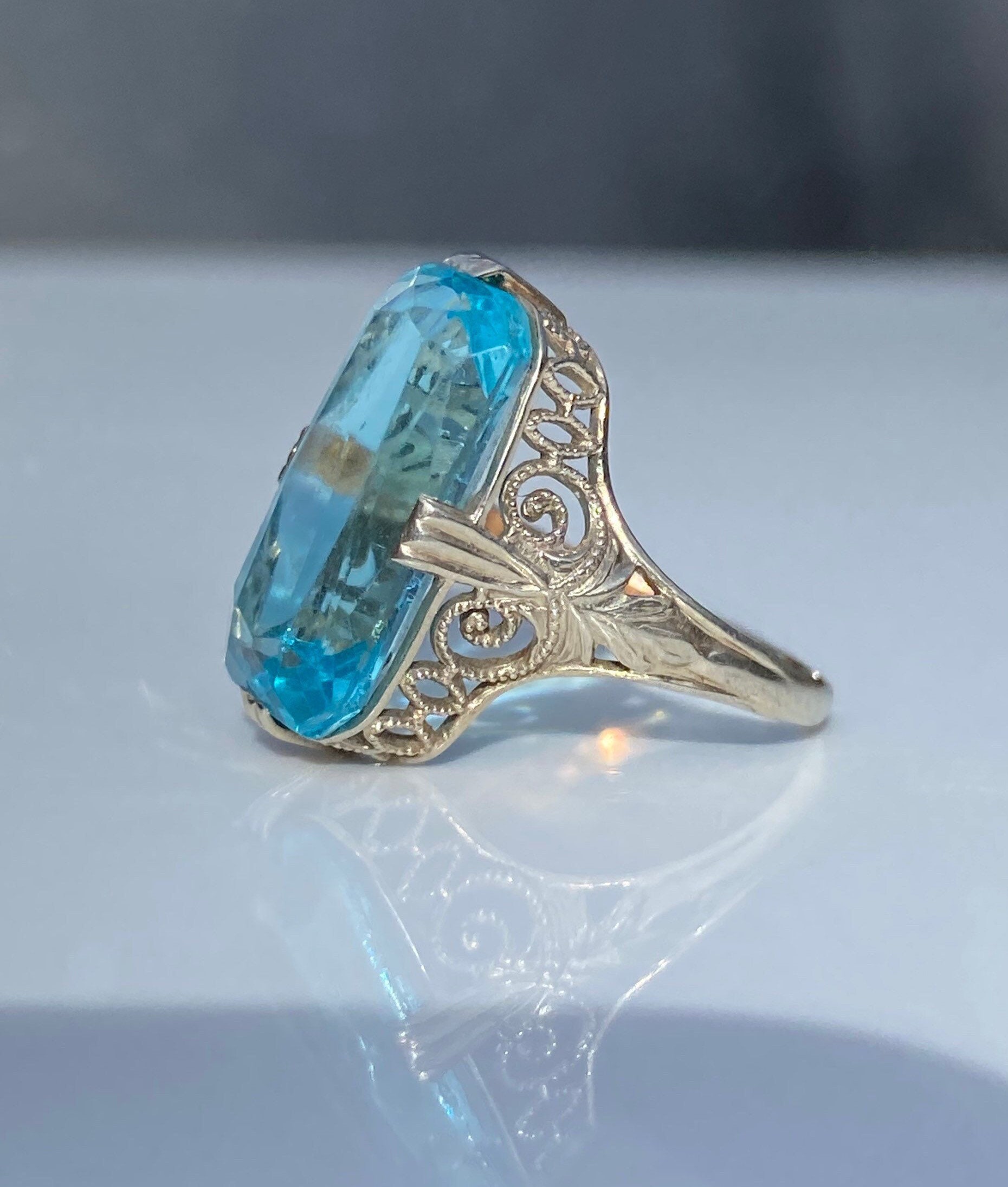 Antique ~ Vintage Blue Paste 14Ct Gold Ring Size Us 4.5/Uk I & A Half
