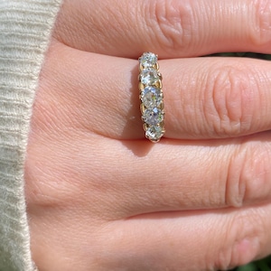 Antique ~ 18ct gold ~ Old Cut Diamond Five Stone Band ~  Ring size O / 7