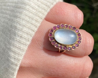 Antique Moonstone Ruby Ring ~ Size UK N ~ USA 6.5