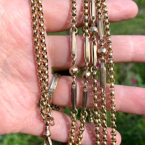 Antique ~ 9ct Gold Chain ~ 59.5 inches ~ 27.8 grams ~ Key / Muff / Guard