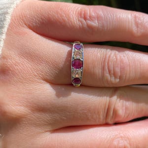 Antique ~  Natural Ruby and Diamond Five Stone Ring ~ 18ct gold ~ size O / 7