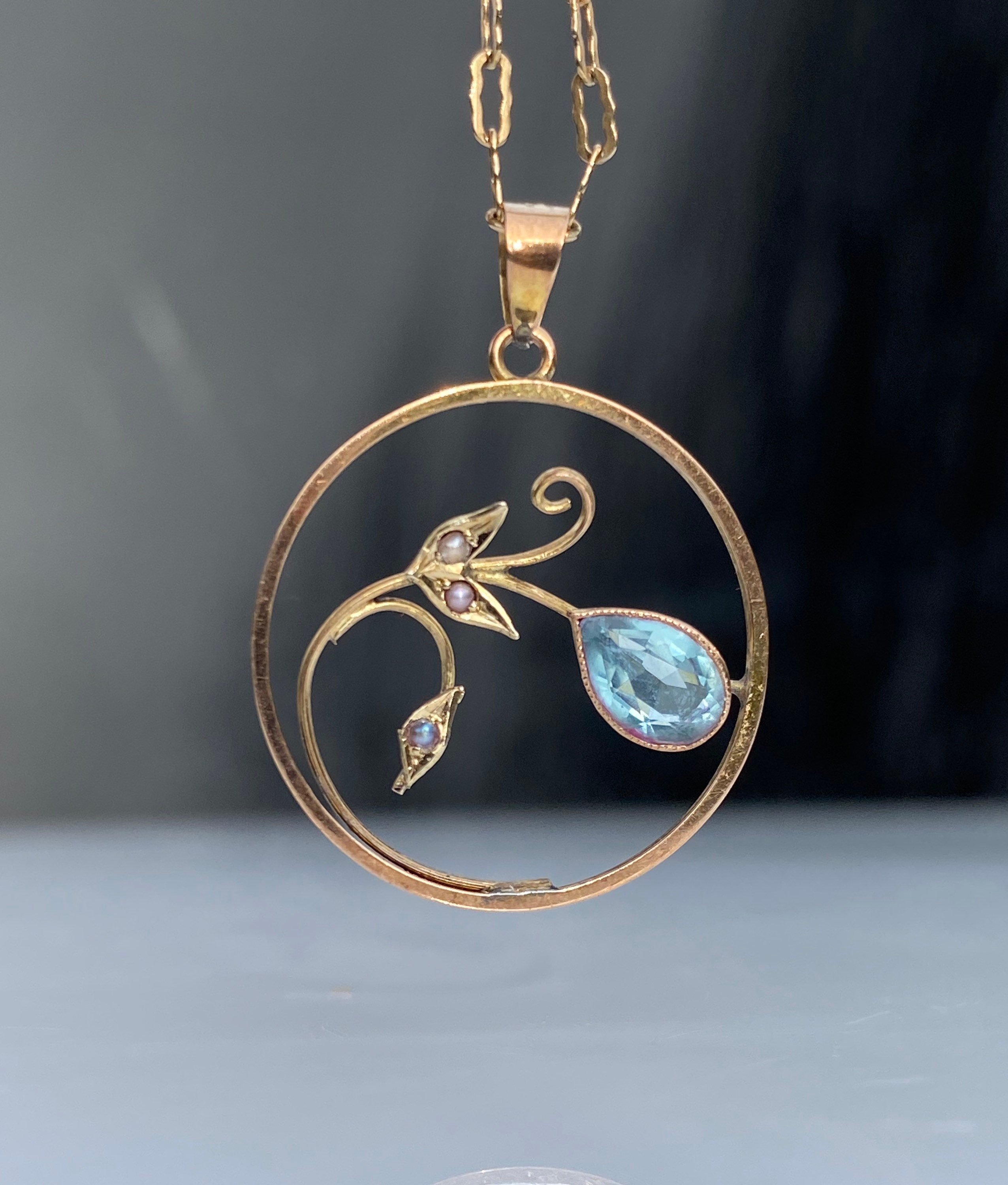 Antique ~ Blue Paste Pendant 9Ct Gold