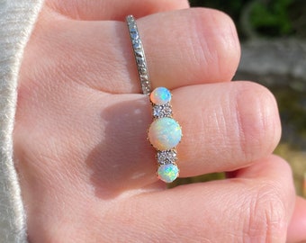 Antique ~ Opal and Diamond Ring ~ Size R / 8.75