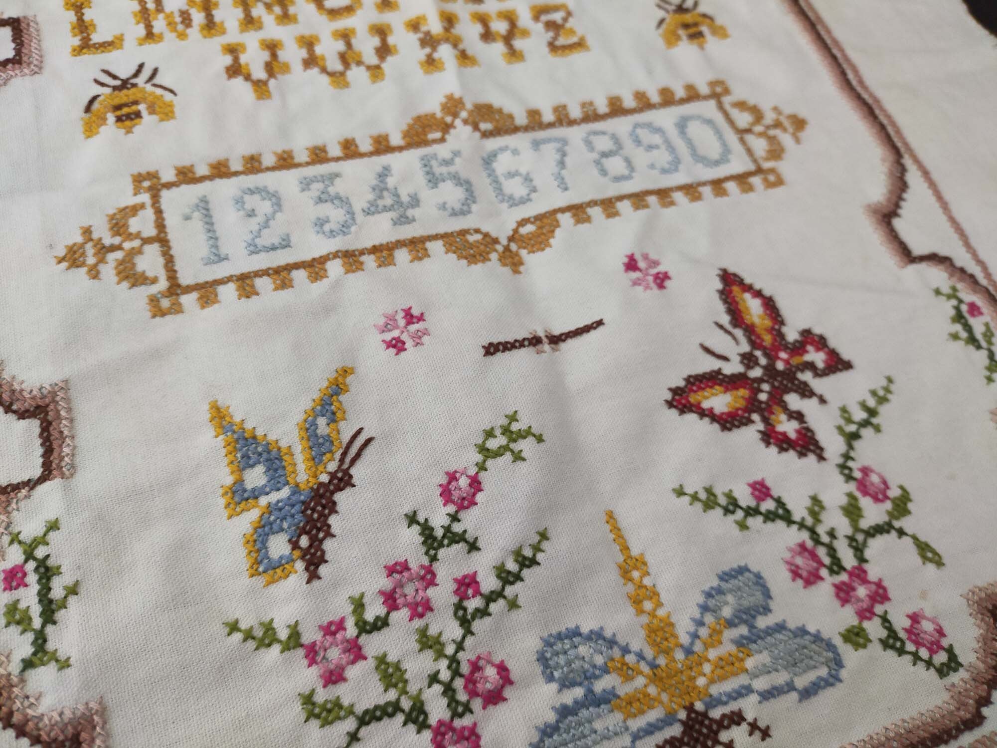 Vintage Napperon Français Traditionnel, Point de Croix en Coton sur Tissu et Lin, Brodé 100% à La Ma