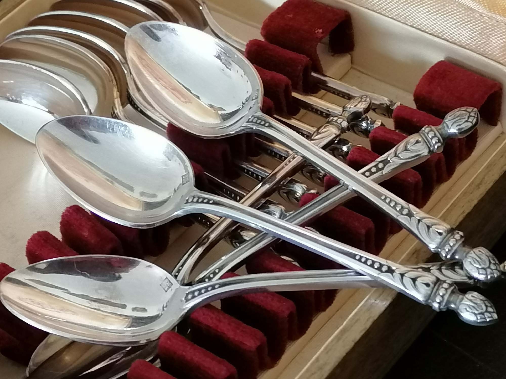 Antique Série de Cuillères Café ou Thé.ancienne Cuillères en Argent 900.vintage La Fin Xixe Siècle.c