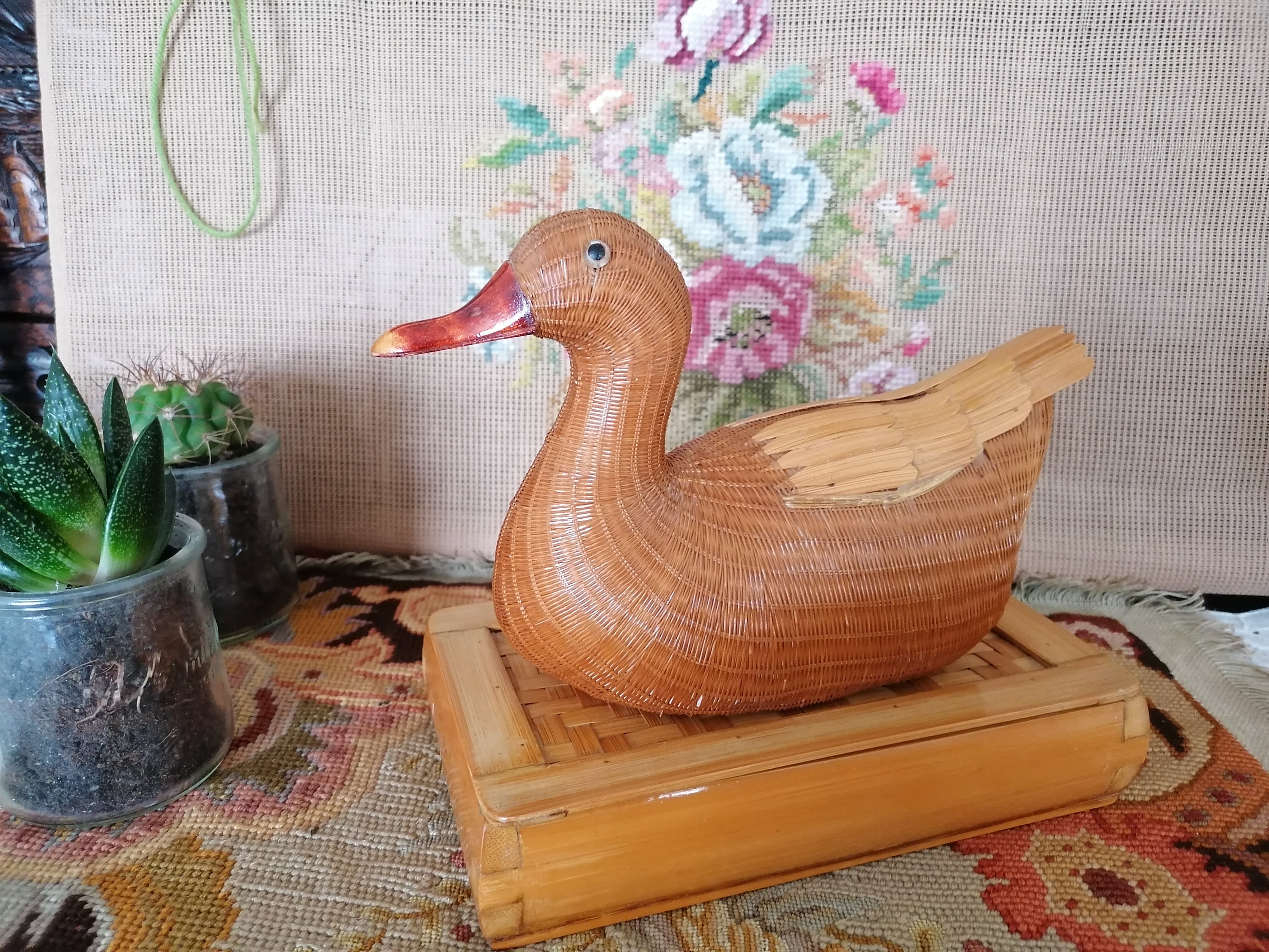 Exquise Boîte en Bambou à Biscuits ou Bonbons.décoration de La Table.la Couverture Forme Canard.