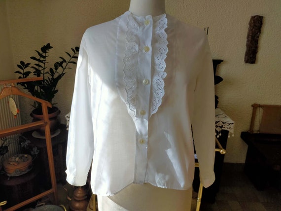 Vintage French Romantic Shirt, White Dacron Shirt, Romantic Corset Cover, Dacron  Shirt, Souvenir of Traditional Life. 