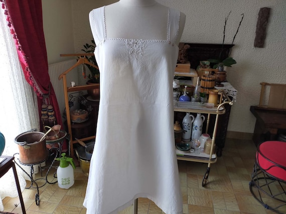 Romantic French cotton and linen nightgown, Sleev… - image 1