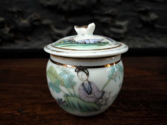 Buy Vintage Chinese Porcelain Pot, Porridge Pot, Tea Cup, Chinese  Antique Chinese hand painted porcelain porridge pot with lid main image 0