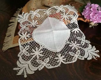 Vintage Square Doily,French Traditional Handmade Doily,Handmade Embroidery,Square Doily,French Handmade Doily,Handmade Embroidery