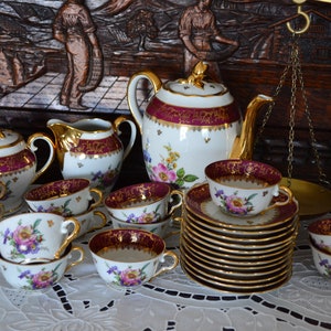 Vintage porcelain,teapot,creamer,sugar bowl,cups,saucers,Tea service,French LUX life,exquisite work,French souvenir,