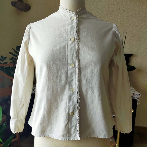 Vintage French shirt, cotton and linen shirt, French firm Smock artist, Napoleon III style, Souvenir of traditional life,