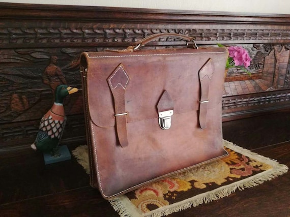 Vintage Tanned Leather Bag, Rare Collection. "P.T.