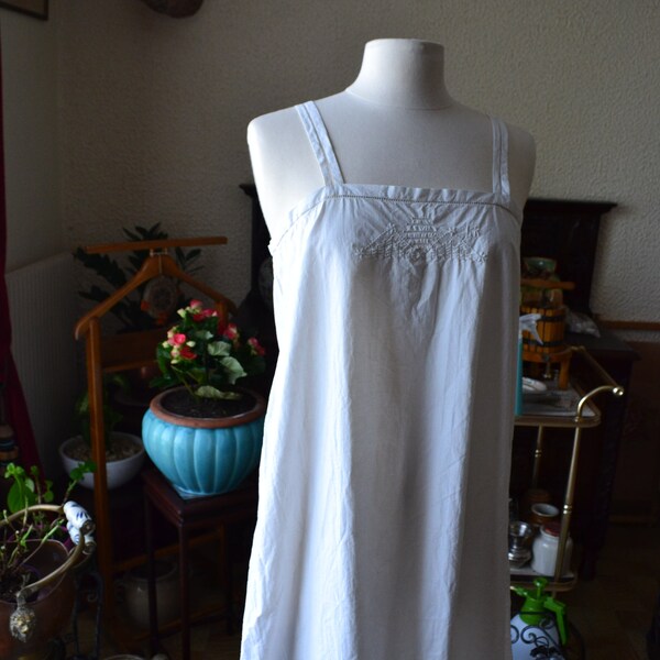 French romantic cotton nightgown, 100% embroidered lace on the hand, French firm monogram