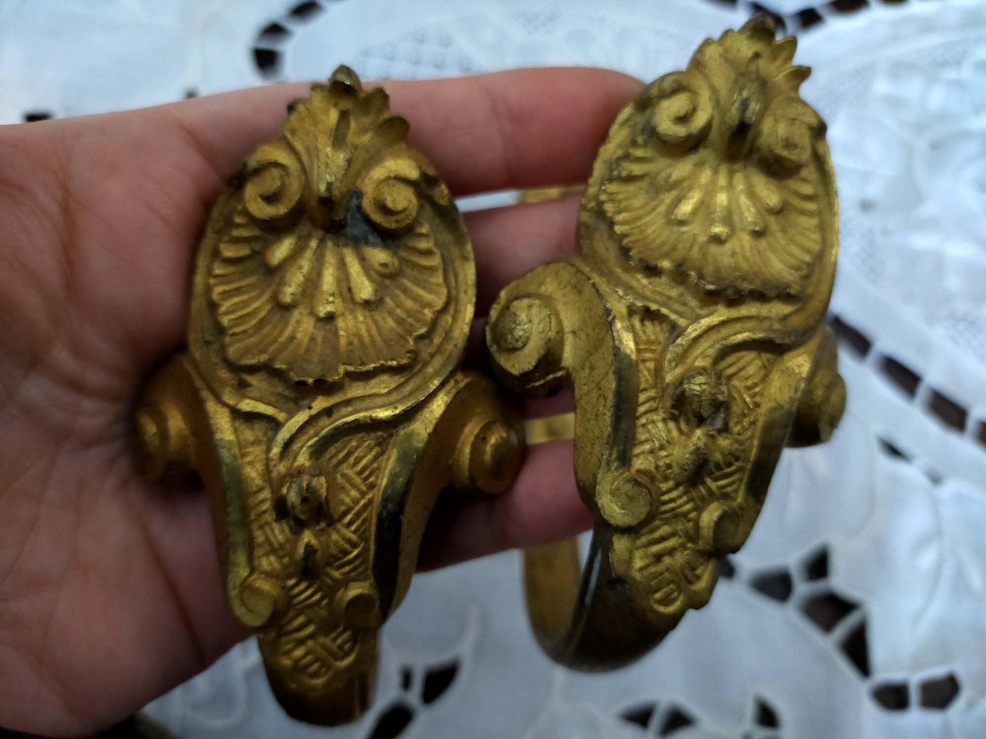 Antique Rideau Pôle Titulaires Étagère Murale Supports, Retenues Embrasses de Rideaux, Antiquités Ré