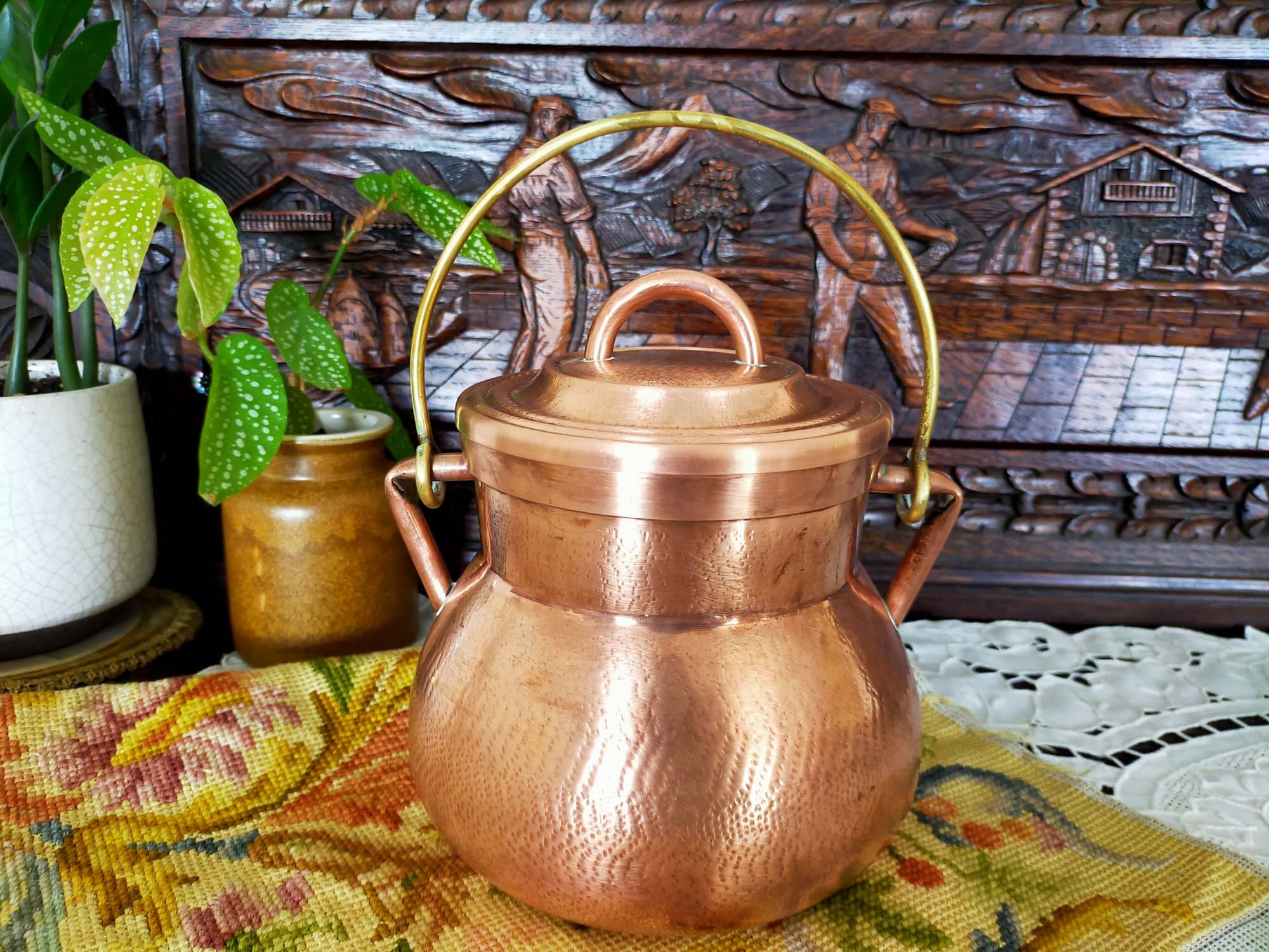 Pot en Cuivre, Rustique Bouilloire Cuivre, Rustique, Ferme Française.cuisine Traditionnelle.souvenir