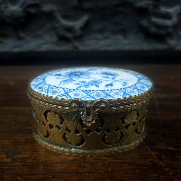 Vintage boîte à bijoux,Porcelaine bleu et blanc,rangement des affaires chers.Boîte Bibelot,Style exotique,Souvenir traditionnel.LH