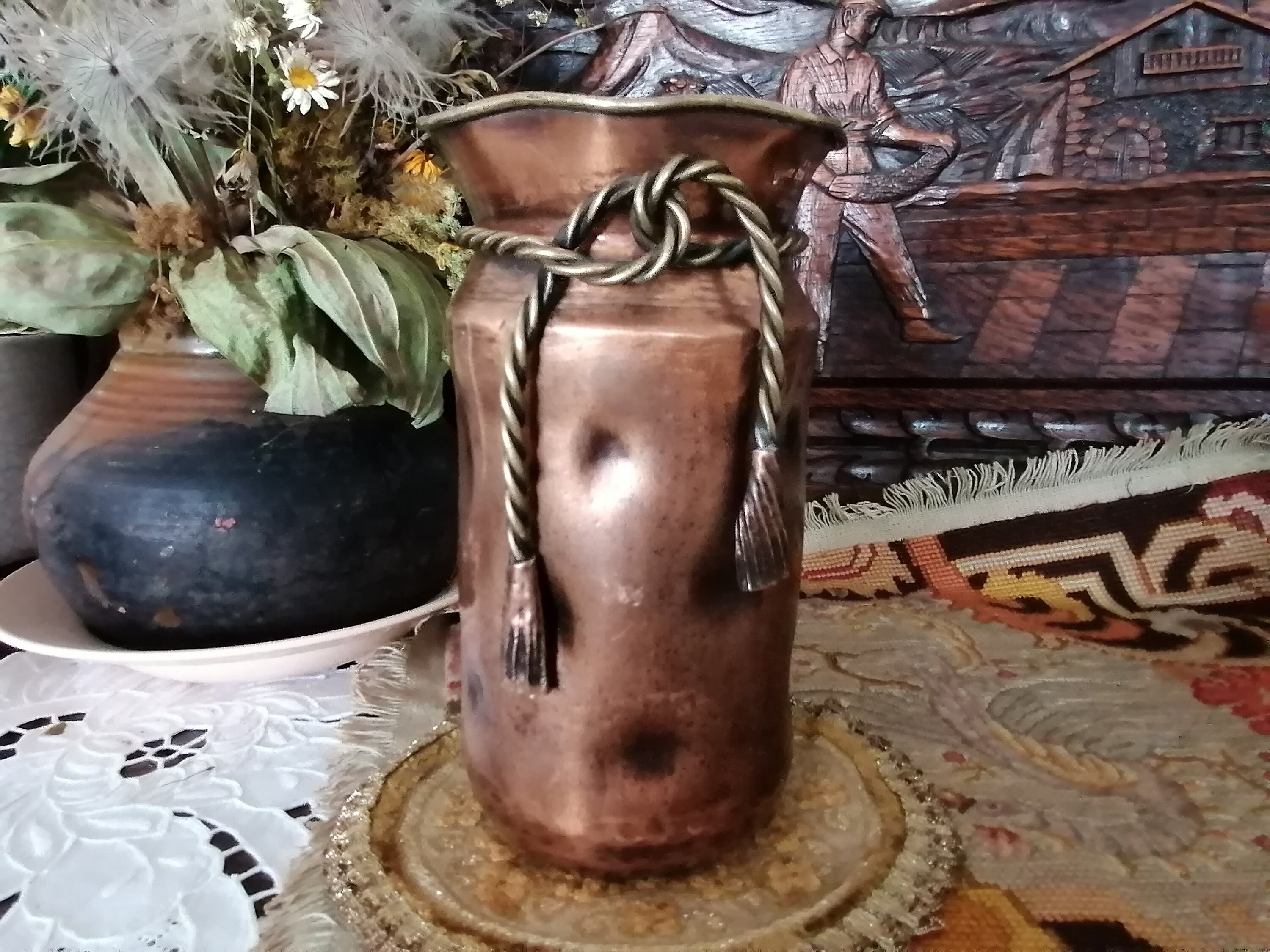 L'antique Seau à L'eau, Vaisseau Luxe Pour Plante.fournitures de Jardinage, en Cuivre et Laiton.