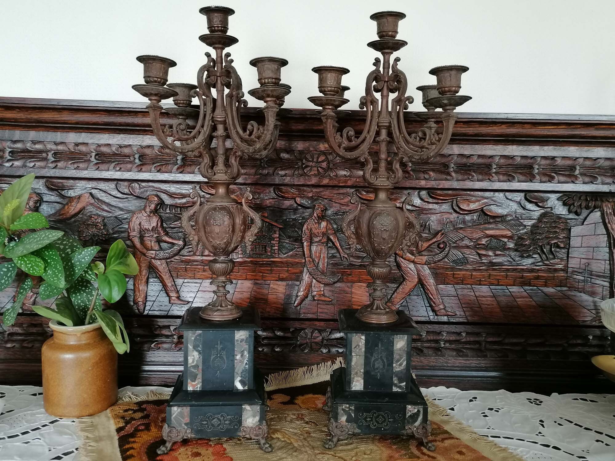 Collection Lux Rare.antique Bougeoir Français, Porteur Lux Bougie en Marbre Véritable Naturel, Epoqu