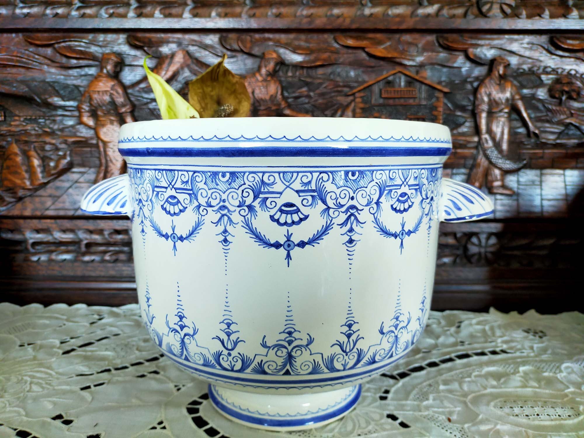 Vintage Pot en Porcelaine, Vintage Pour Fleur ou Plante.ferme Français Rustique, Jardin Français, So