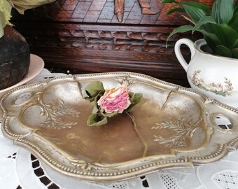 Vintage assiette française en forme Ovale,Vintage assiette en laiton argenté,Style Napoléon III,Souvenir de la vie LUX traditionnelle.