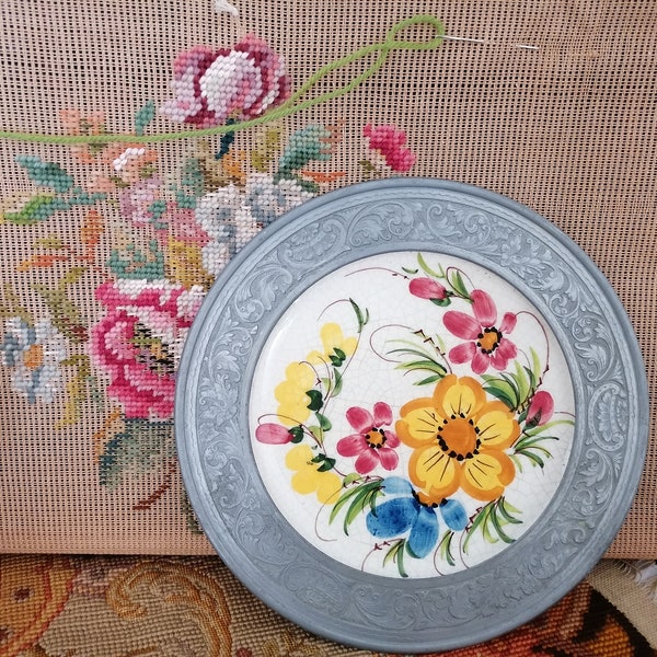 Vintage assiette murale,Assiette en Céramique,Protégé par étain au tour,Assiette dessiné par main,Style Napoléon III,Souvenir traditionel.